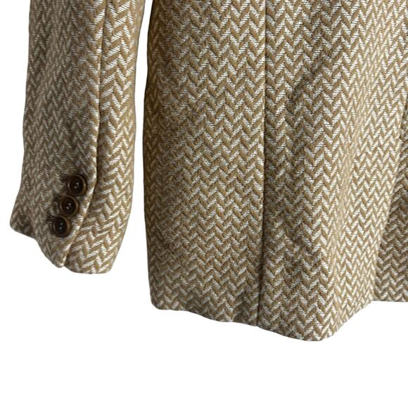 Anine Bing Tan Fishbone Wool Blend Double Breasted Relaxed Blazer Jacket Size S - Picture 14 of 16